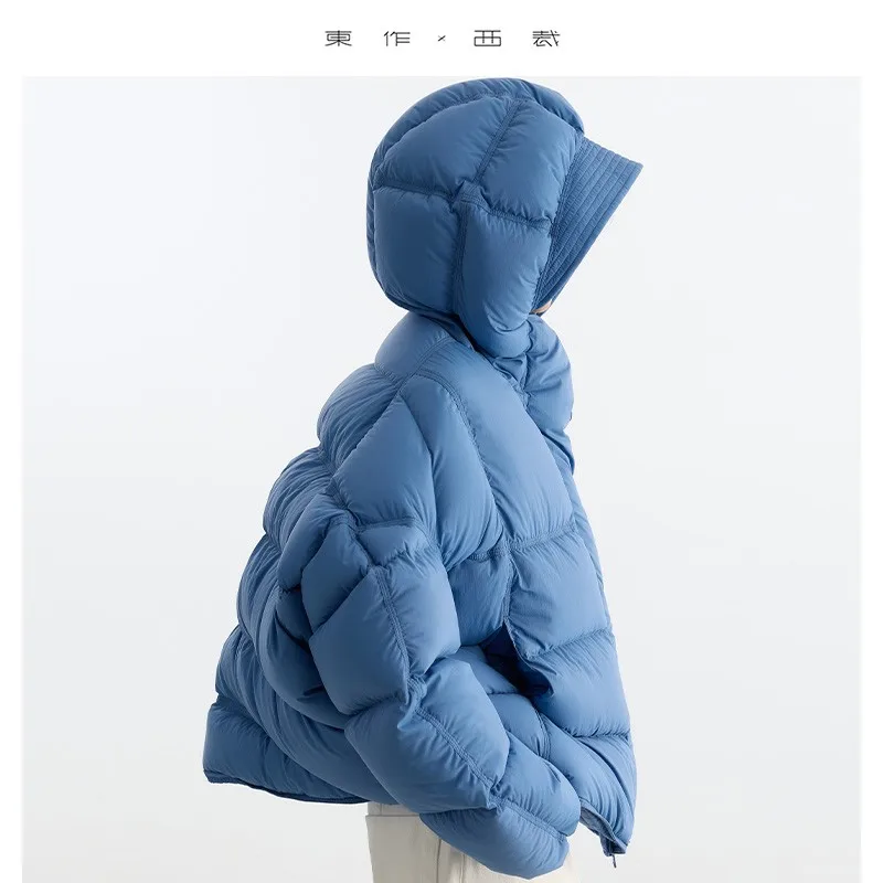 سترة نسائية منتفخة، 90% من ريش الإوز الأبيض، معطف قصير بغطاء للرأس لشخصيات صغيرة، موديل شتاء 2025 الجديد #1