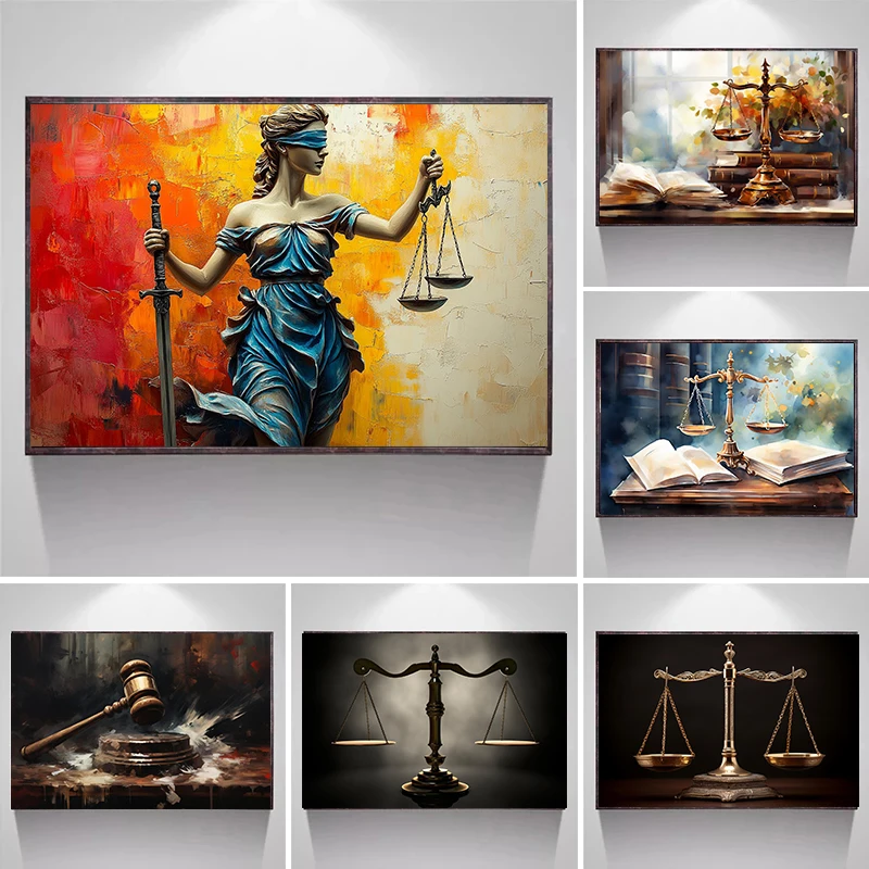 Affiches sans cadre sur toile, motifs Balances de la Justice et Déesse de la Justice, impressions murales, décorations pour bureau d'avocat et maison