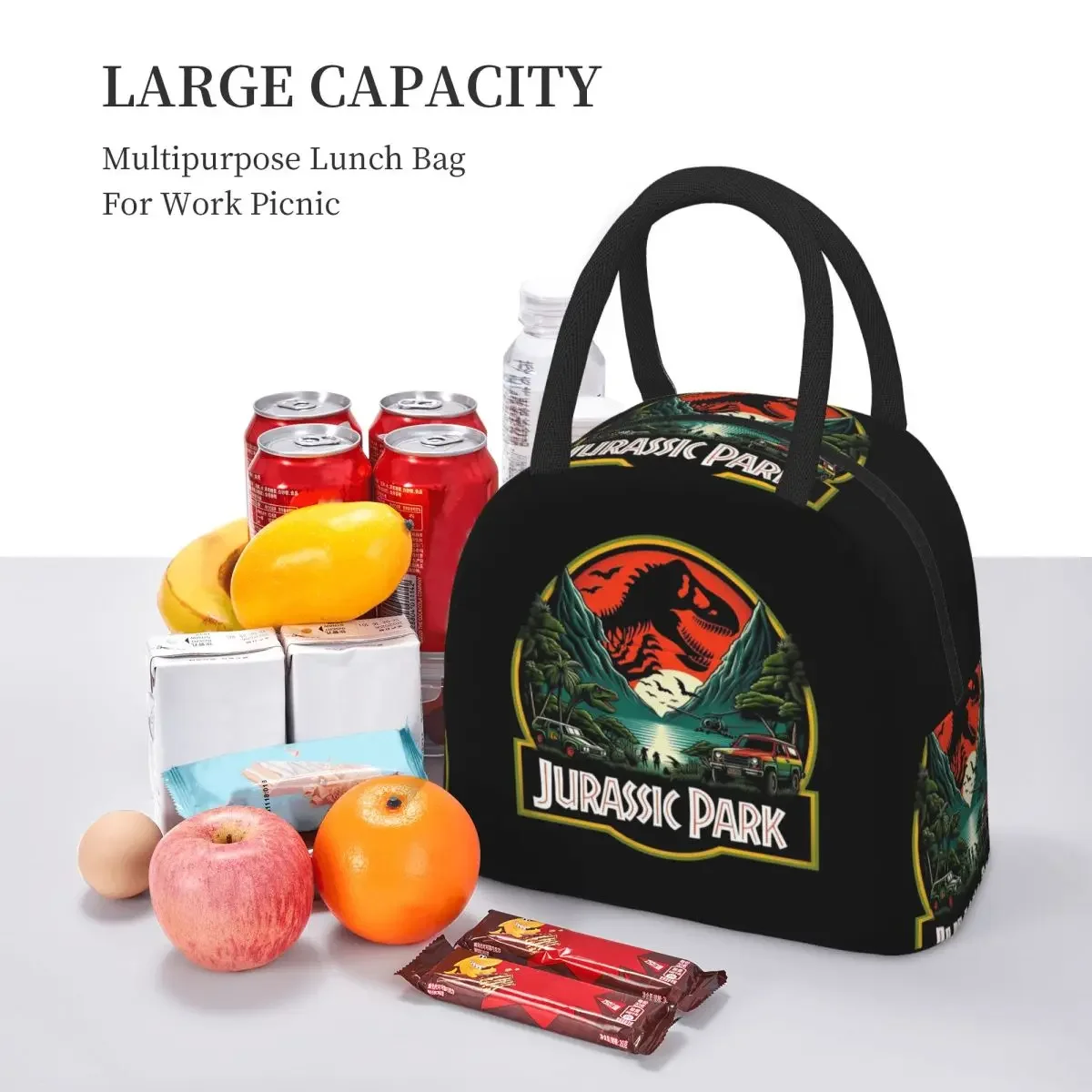 Jurassic World Logo Dinosaur Movie Insulated Lunch Bag for Women Office Cooler Thermal  Tote Portable Lunch Boxes Container