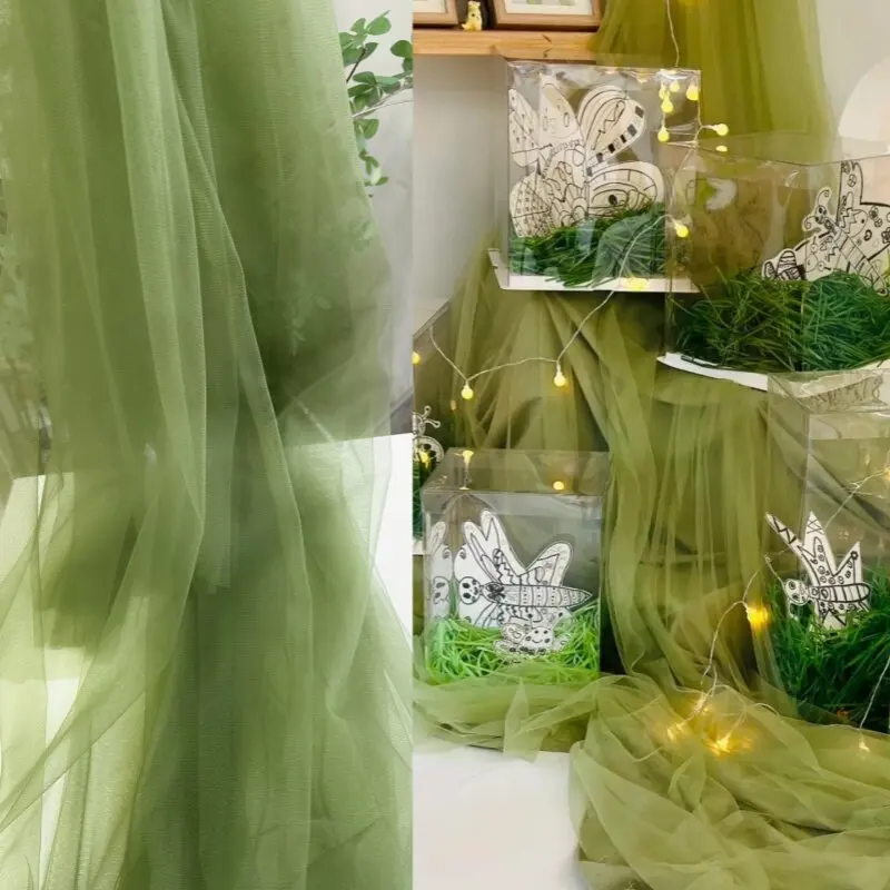 Grass Green Avocado Olive Soft Mesh Draping Fabric for Wedding Kindergarten Decoration Dress Tulle Fabric