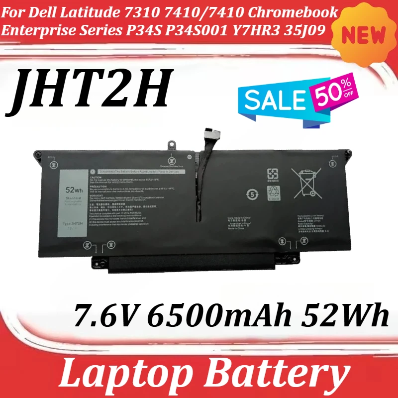 

7.6V 6500mAh 52Wh JHT2H Laptop Battery for Dell Latitude 7310 7410/7410 Chromebook Enterprise Series P34S P34S001 Y7HR3 35J09