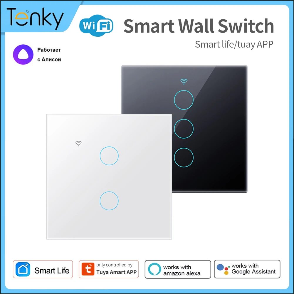 TUYA WiFi Smart Touch Switch DIY Light Wall Switches Timer 3 Control Methods 1/2/3/4 Gang Smart Life Support Alexa Google Home