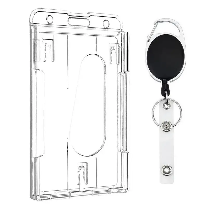 Transparent Badge Case Heavy Duty Dual Sided Badge Holder Holds 2 Cards Polycarbonate Vertical Durable Rigid Clear Hard Badges