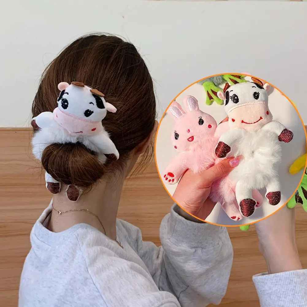 Children Girls Cute Animal Hair Tie Bunny Plush Hair Scrunchie, Plush Bear Hair Rope Rabbit Hair Ties Fluffy Hair Scrunchies