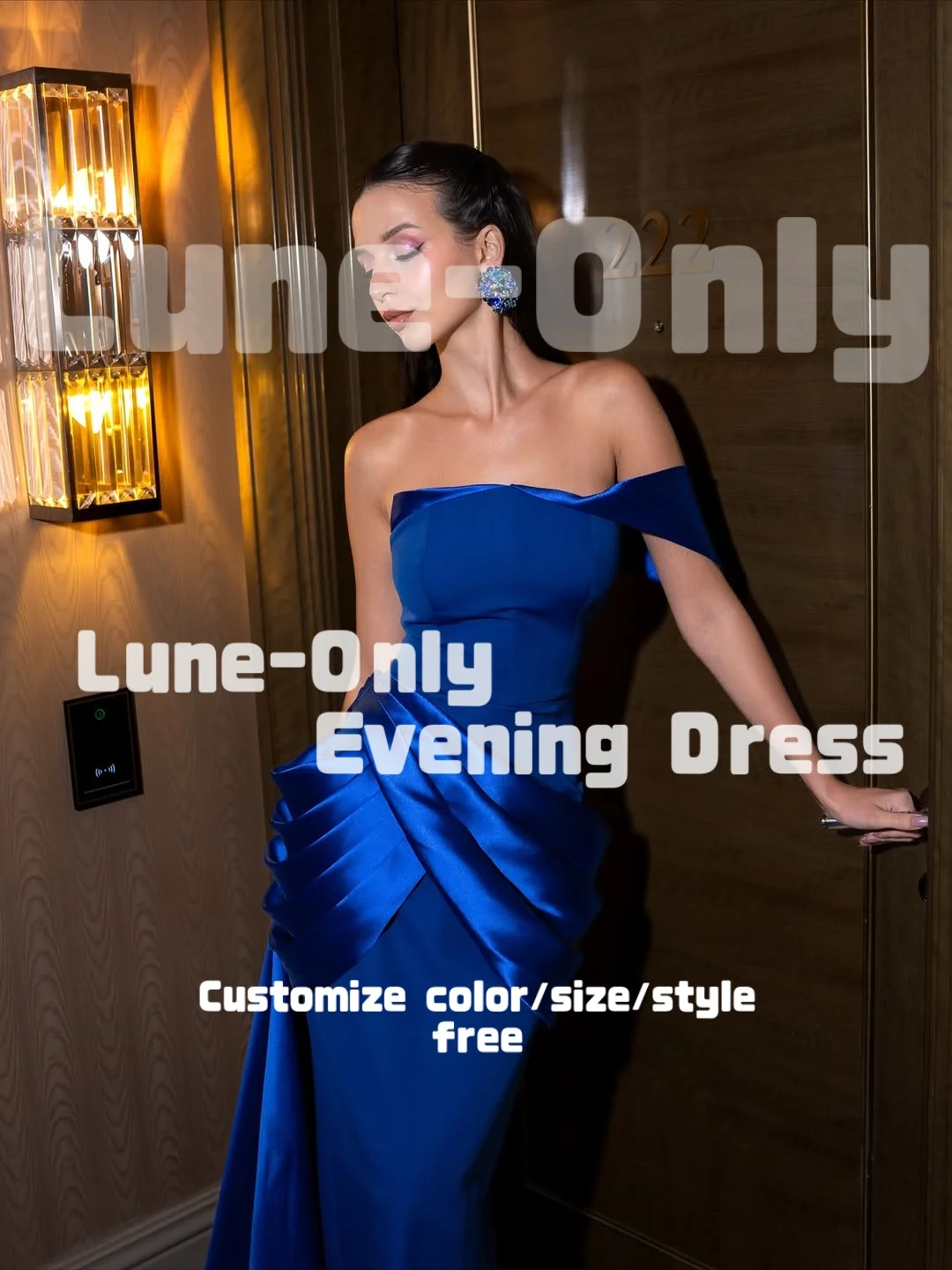 カスタマイズされたノースリーブブルーマーメイド女性用イブニングドレス、ワンショルダーフロア丈エレガントパーティガウン、プロムフォーマルドレス