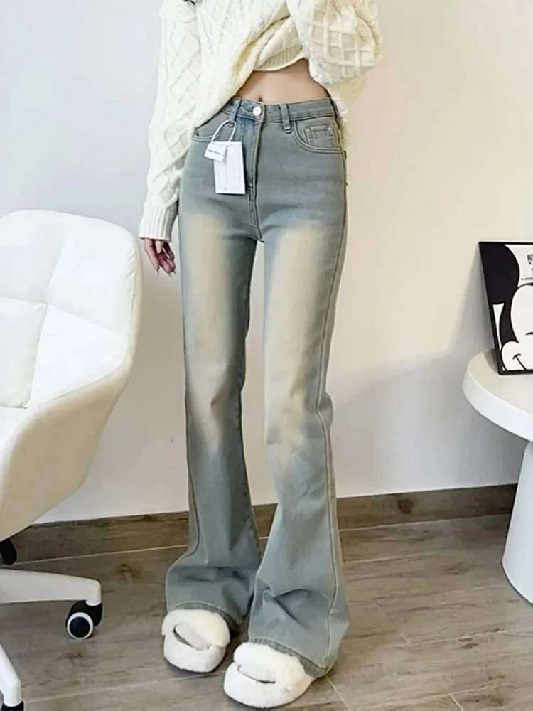 

plus Size Women's Winter Thickened Fleece High Waist Slimming Denim Jeans Bell Bottoms Comfortable Casual High-waisted Jeans