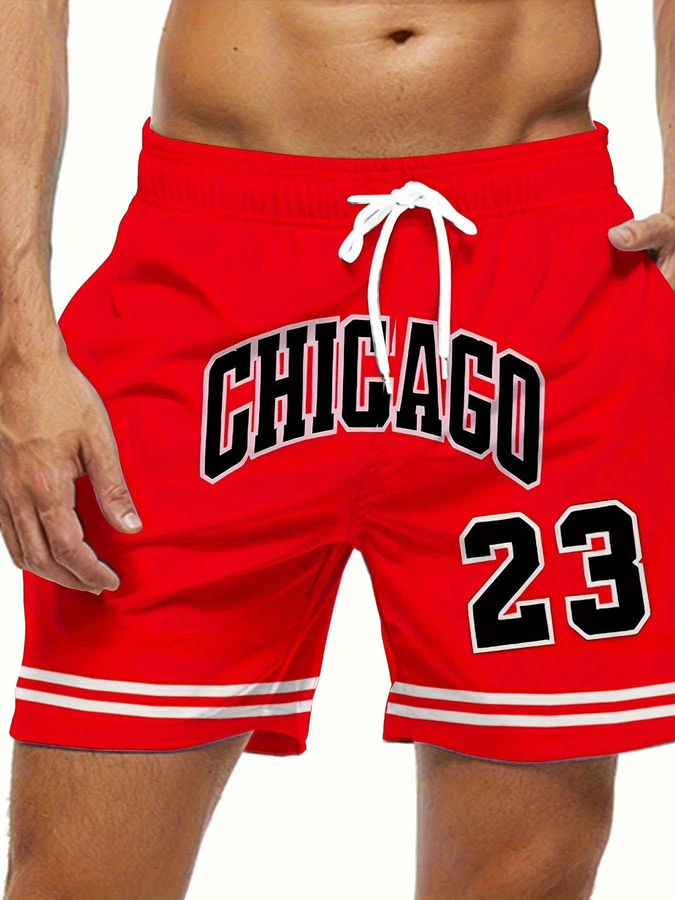 Modne męskie szorty z nadrukiem na rok 2025, lekki luksus, styl uliczny hip-hop, codzienne, oddychające, premium.