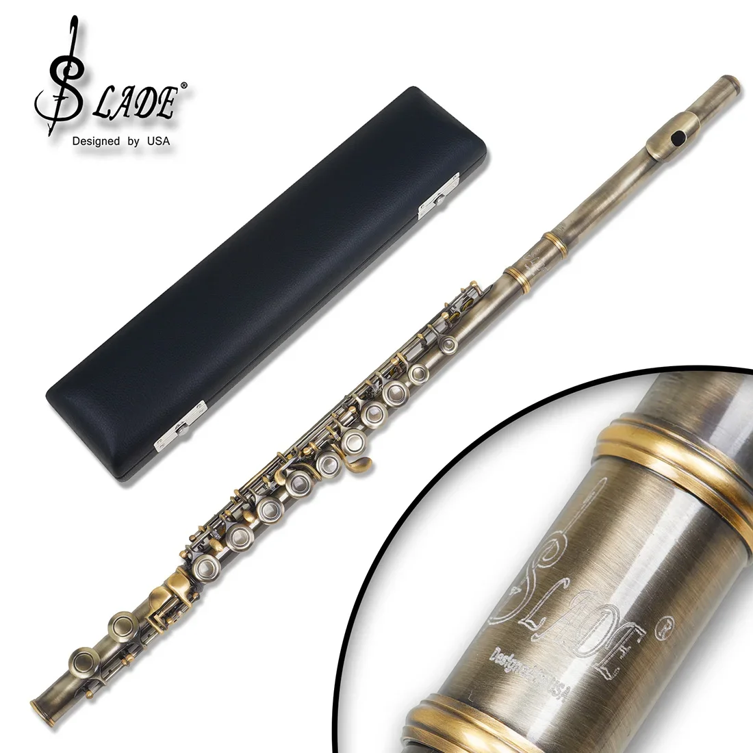 SLADE C-Key 16-Hole Flute Set C Key Green Antique Flute with Case Cleaning Cloth Gloves Woodwind Instrument Accessories & Parts