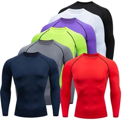 Mannen Training Jogging Shirts Compressie Running T-shirt Sportkleding Snel Droog Rashgard Fitness Strakke Lange Gym Mouwen Sport Tshirt