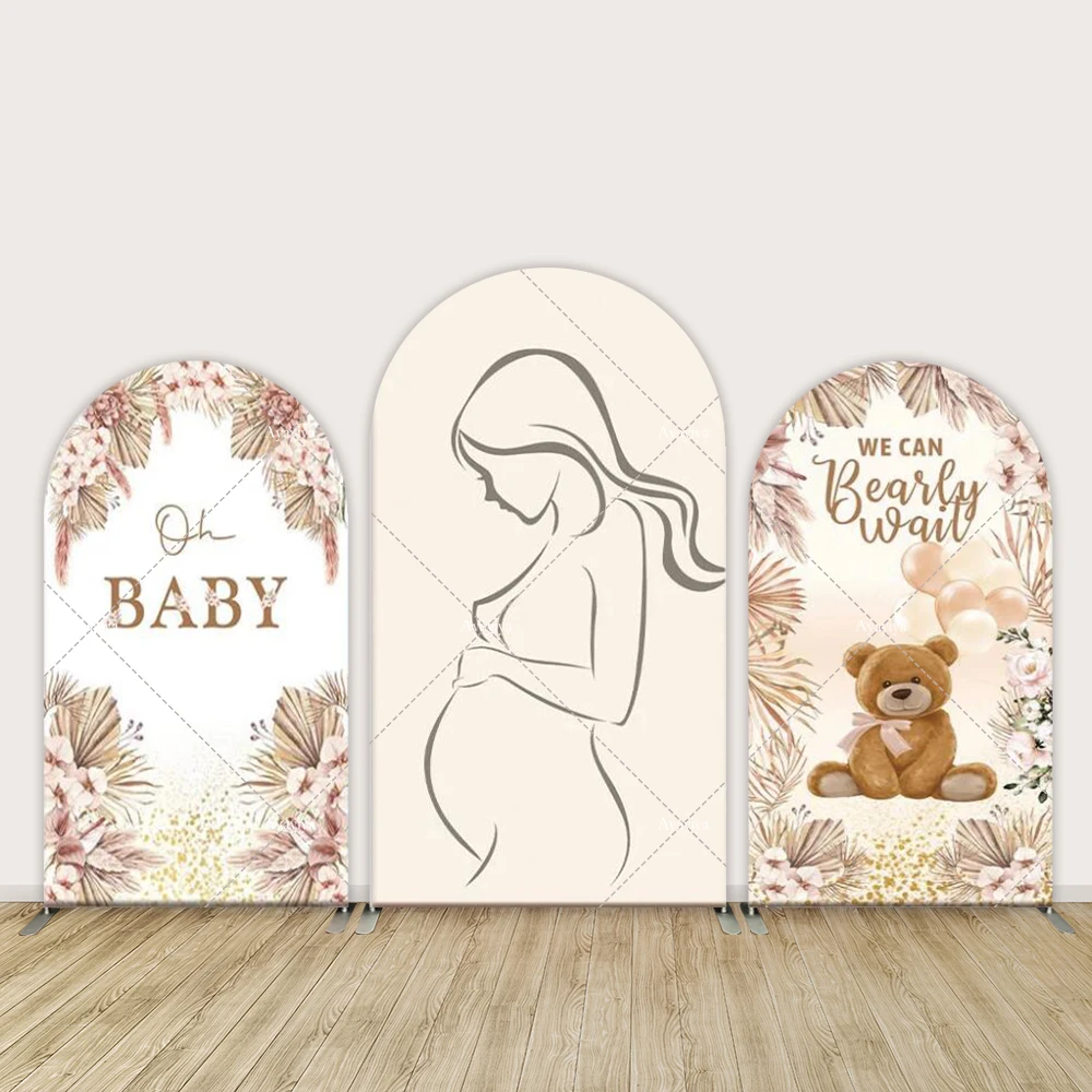 

We can Bearly Wait Baby Shower Personalized Party Arch Backdrops Cover Preganant Photobooth Boho Bear Photo Background Banner