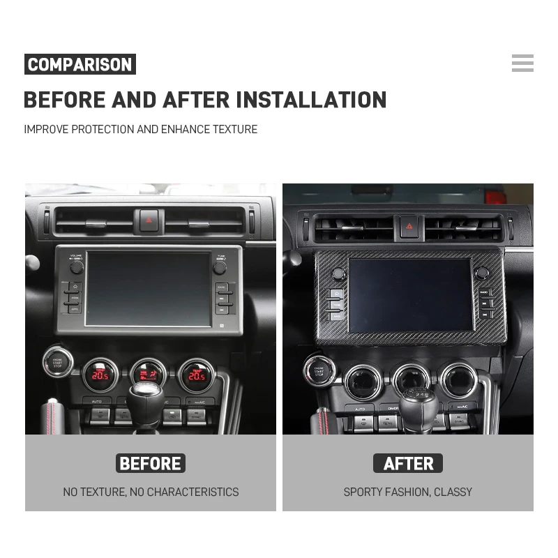 Car Carbon Fiber Center Control Dashboard Navigation Screen Frame Trim Cover Sticker For Toyota 86 For Subaru BRZ ZD8 2022-2024