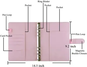 A5 크기 PU 가죽 바인더 예산 지갑 6 링 리필 가능한 노트북 표지, 자기 버클 폐쇄가있는 개인 플래너 바인더 10 최고의 판매 a5 링 폴더 - №9