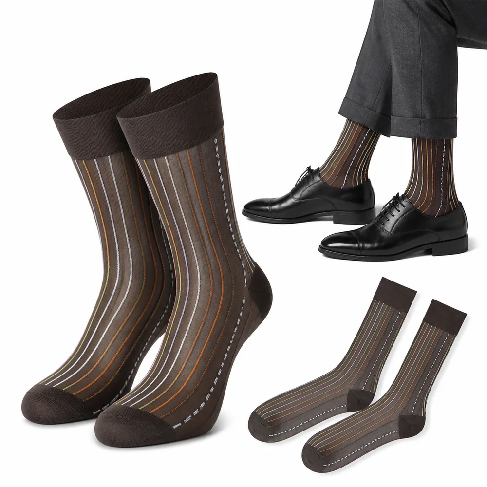 New Spandex Men's Dress Socks Mid-tube Thin Business Stockings Sweat Absorbent Breathable Silk Socks All Season Wear