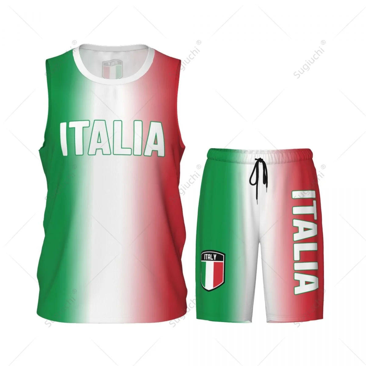 Men Italy Flag Basketball Jersey Set Mesh Shirt & Pants Sleeveless Exclusive Team-up Custom Name Nunber Unisex