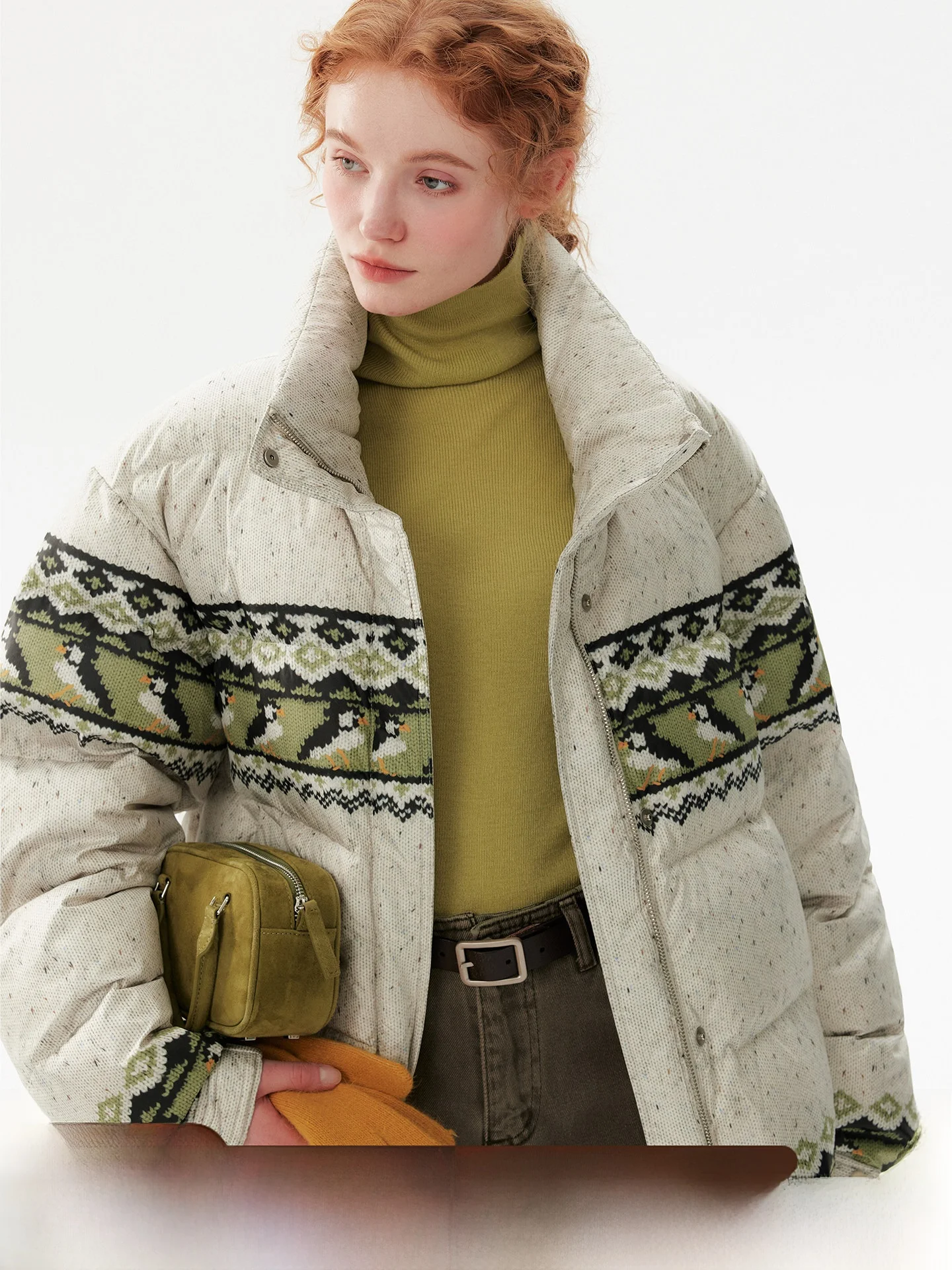 

plus Penguin Island Print 90 down Filled Bread Sle Jaet Women's Casual Loose Fit Warmth Polyester Fiber Long Sve Zipper