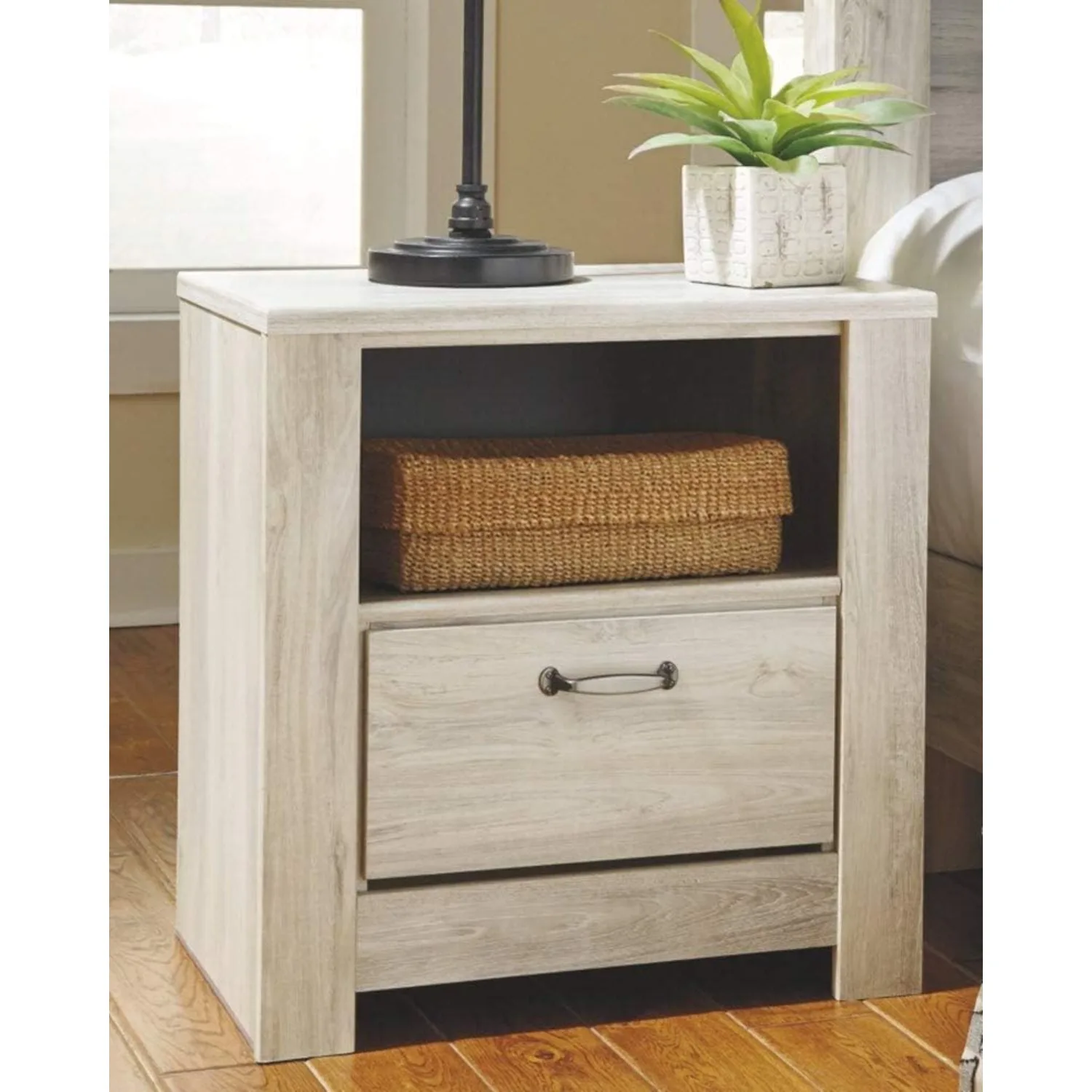 Bellaby Farmhouse 1 Drawer Nightstand with 1 Storage Cubby & Slim-Profile USB Charging Station