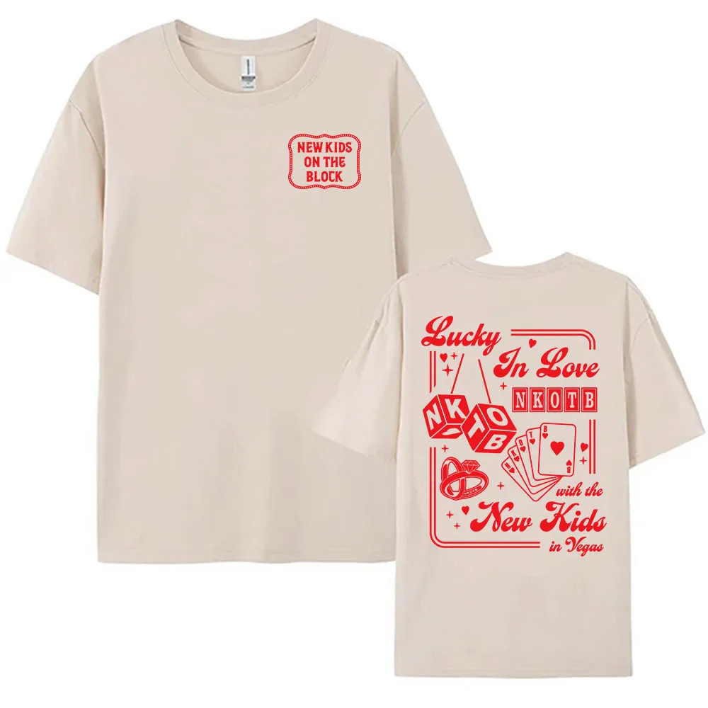 جديد أطفال على كتلة NKOTB الفرقة تي شيرت محظوظ في الحب لاس فيغاس بلايز القطن قصير الأكمام الرجال النساء تي شيرت الشارع الشهير طباعة