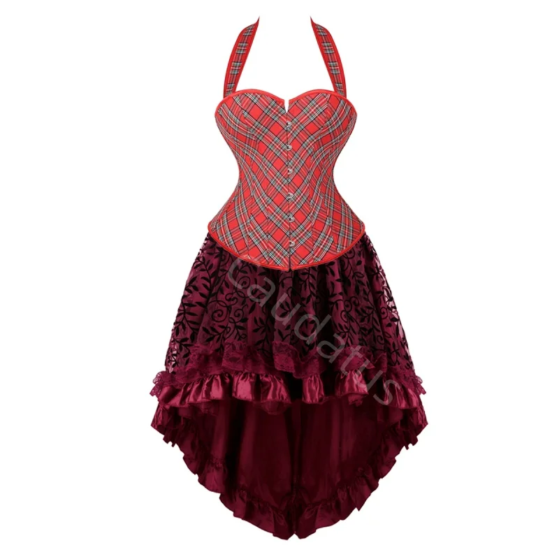 

Corset Dress Costume Skrits Set With Lace Bustier Costume Party Sexy Burlesque Ladies Outfit Plus Size Gothic Halloween Red