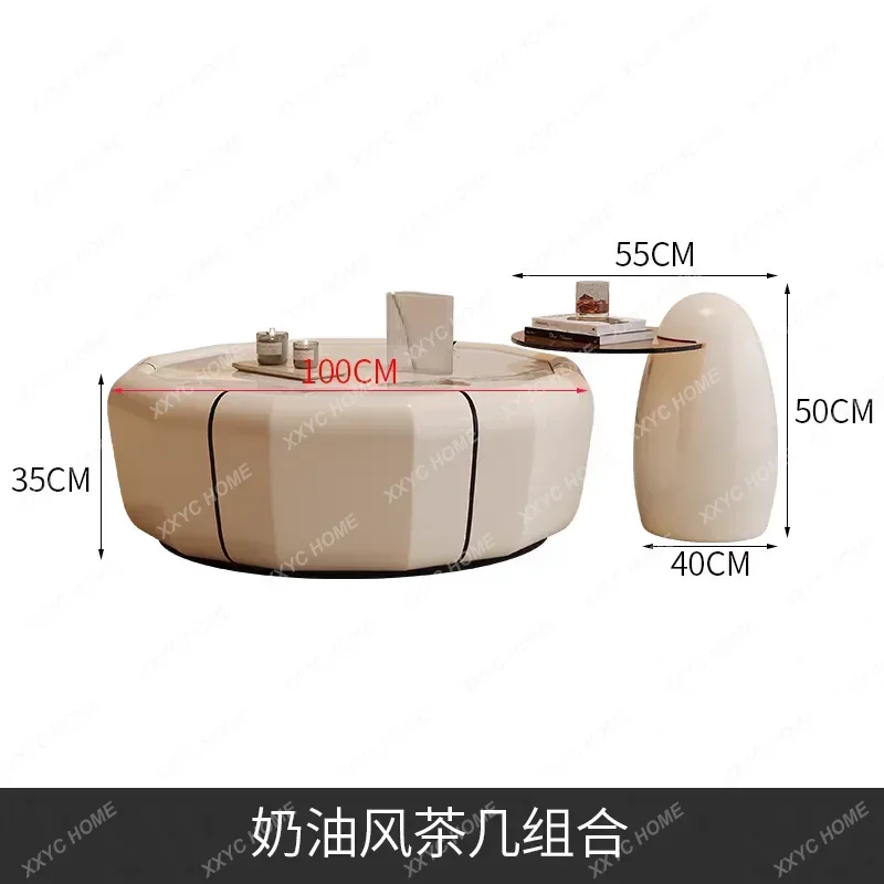 

Italian light luxury cream style polygon high-end rock slab coffee table small apartment new Japanese style
