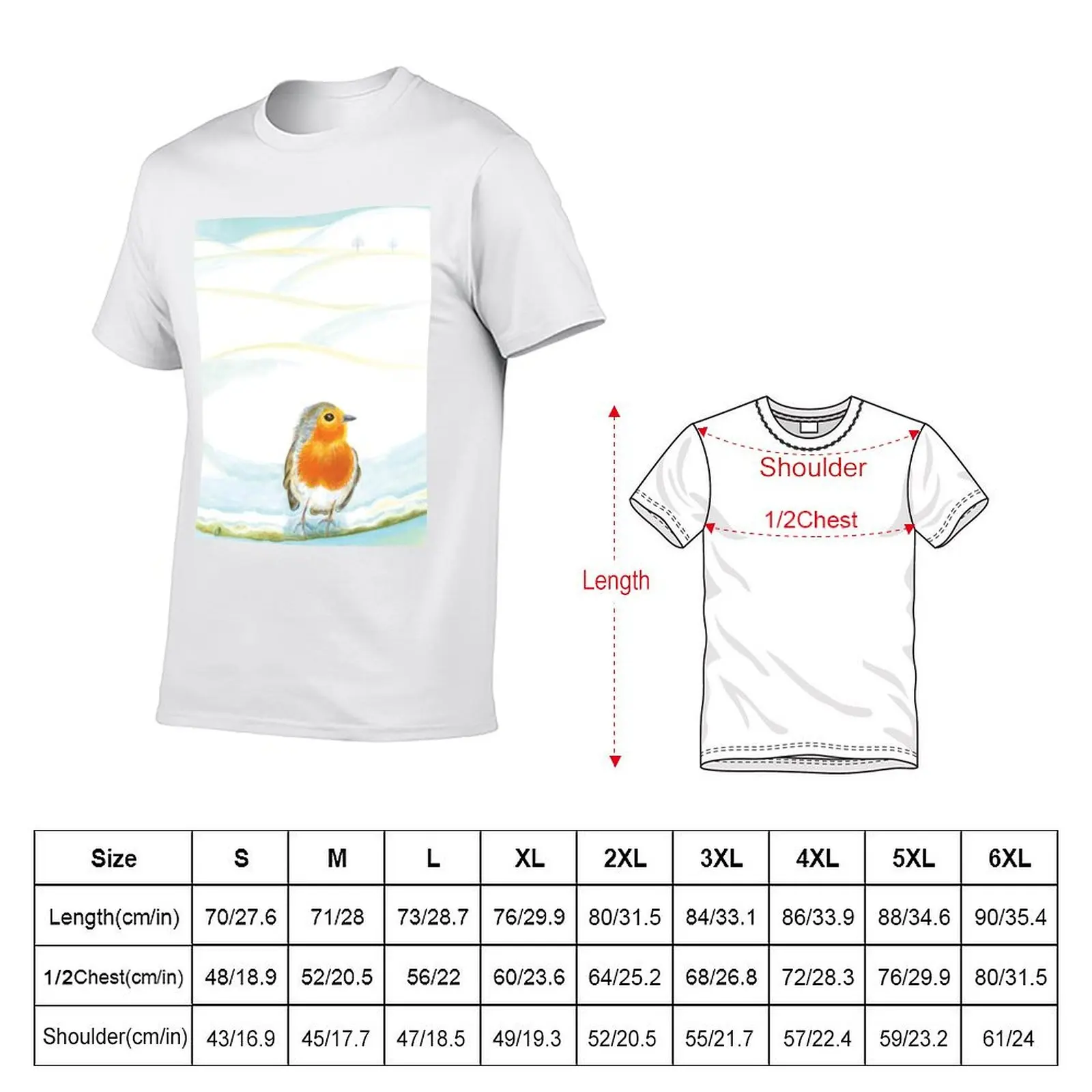 Red Robin in Winter Illustration T-Shirt t shirts designer man t shirts for men casual T-Shirt