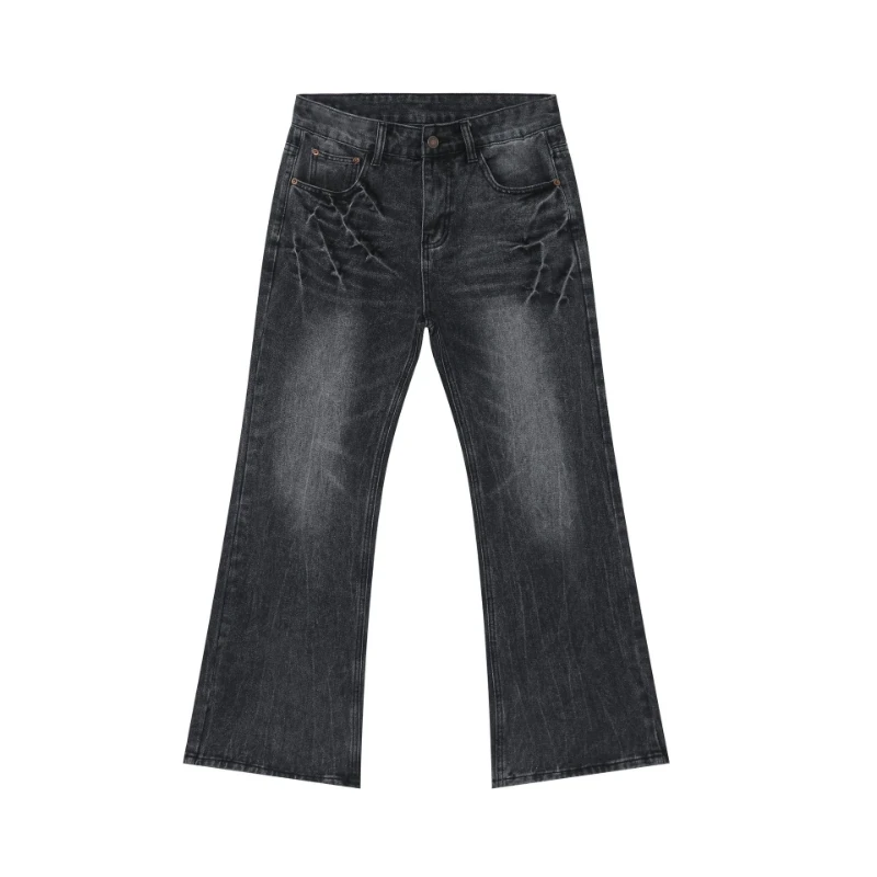 Bootcut Jeans Denim Pant Men Vintage Washed Lightning Crack High Waist Straight Trousers Y2k Streetwear Work Casual 2026 Spring