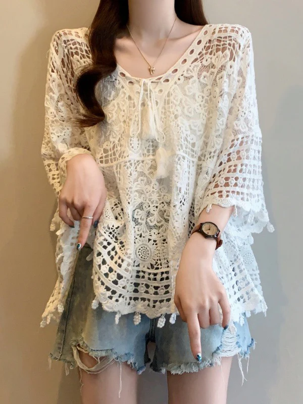 

N Sle Вязаный топ с вырезами, женская летняя верхняя одежда ort Sve, модная повседневная удобная футболка больших размеров с v-образным вырезом