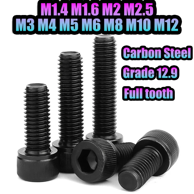 M1.4 M1.6 M2 M2.5 M3-M12 Hex Allen Socket Cap Head Screw Black Grade 12.9 Metric Diy Screws Furniture Bolts Furniture Ship Car