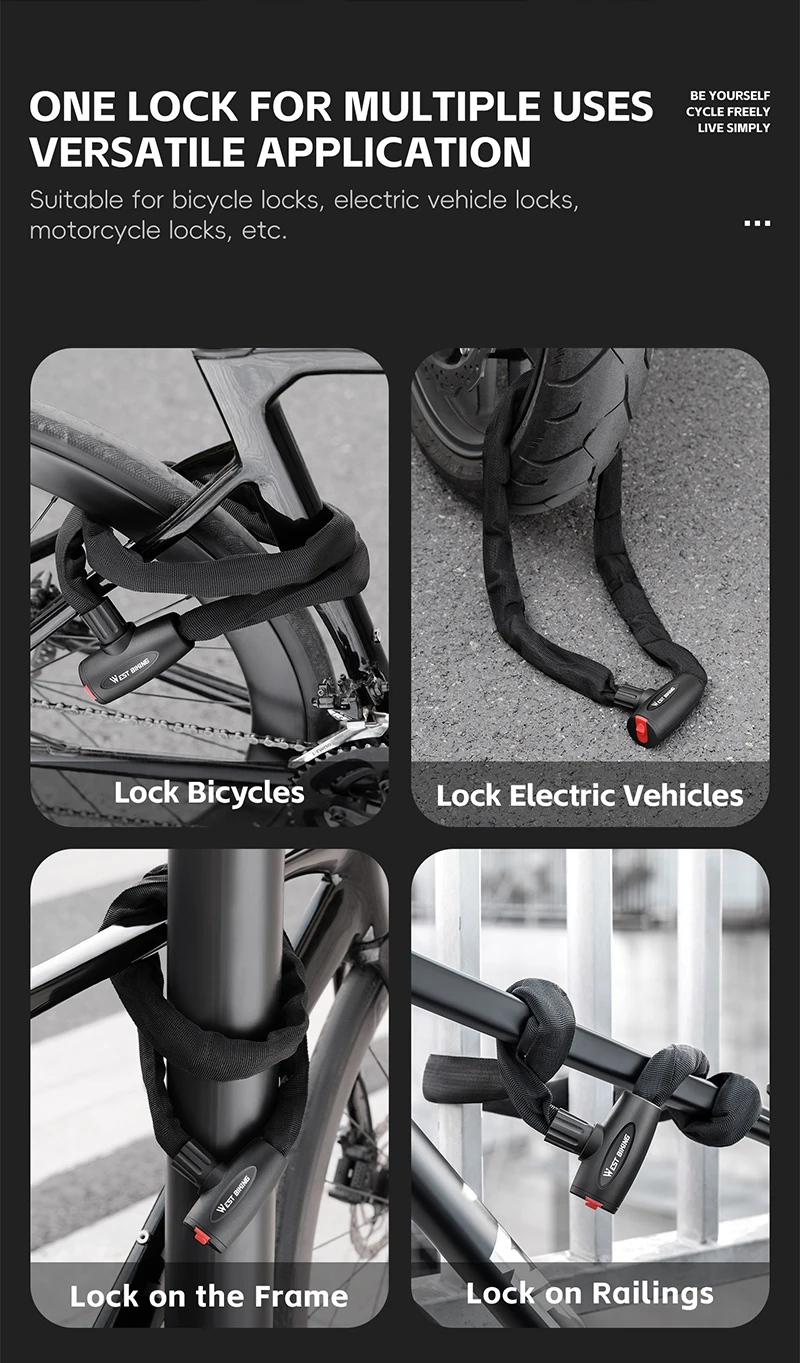 WEST RADFAHREN Fahrrad Anti-Diebstahl-Kettenschloss Hartstahllegierung Langlebiges kräftiges Schloss für MTB Fahrrad Motorrad Roller Radfahren Zubehör – Detail 16