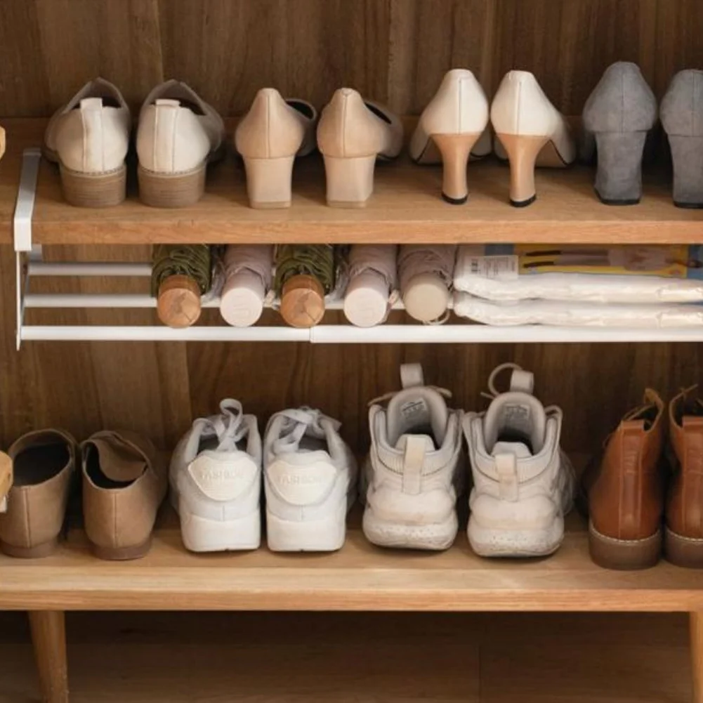 خزانة أحذية منزلية ذات طبقات موفرة للمساحة، رف تعليق قابل للسحب سهل التركيب لحلول تخزين غرفة النوم في مدخل الخزانة #1