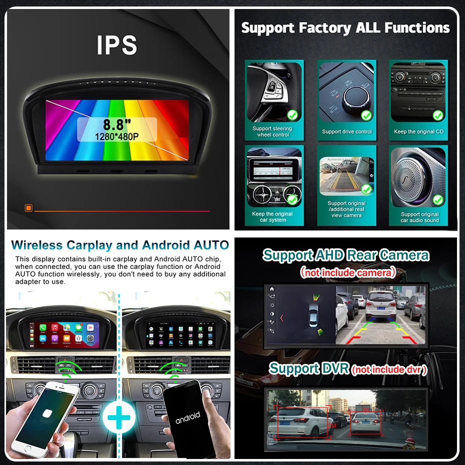Radio con Pantalla Android 15 para BMW E60 E61 E63 E64 E90 E91 Serie 3/5, Carplay, Android Auto, Reproductor Multimedia Estéreo, GPS, 4G LTE 5