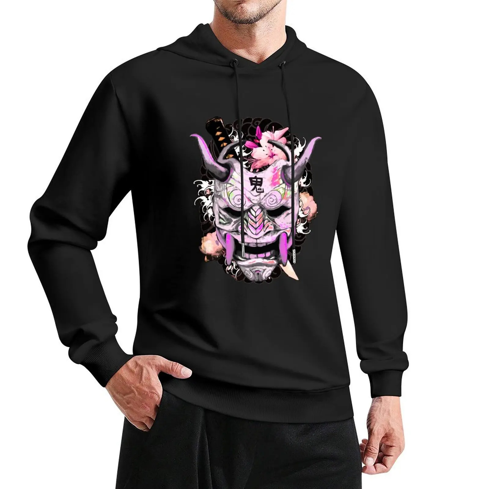 Irezumi Oni Katana Pink Pullover Hoodie korean clothes anime hoodie