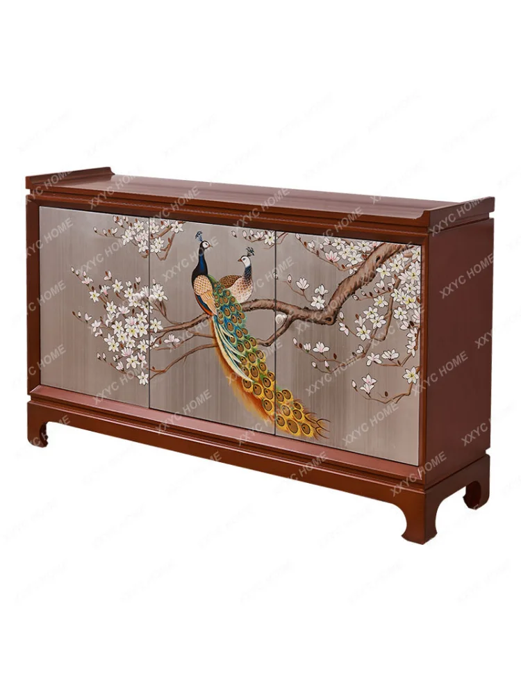 

Painted Peacock American Sideboard Cabinet Home New Chinese Walnut Rosewood Solid Wood Hallway Decorative Living Room Cabinet