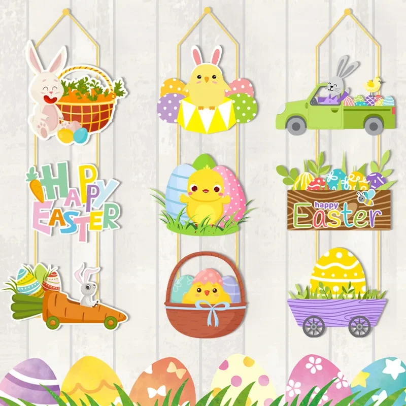 Easter Party Cartoon Door Hangings Eggshell Chick Rabbit Cute 2024 Easter Day DIY Decors Happy Easter Party Decor For Home