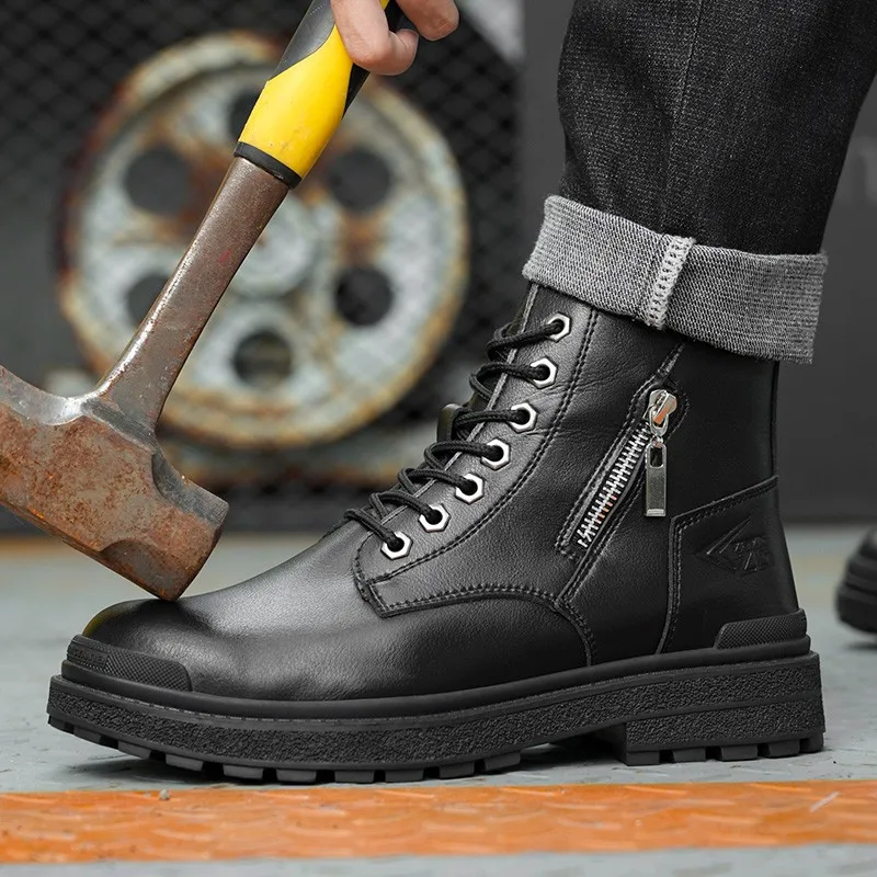 Anti Impact Anti Puncture Safety Shoes For Man Wear-resistant Four Season Winter Steel Toe Shoes High Top Protective Work Shoes