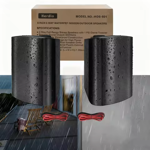 Herdio 2PCS 5.25inch 300W Indoor Outdoor Waterproof Speakers Wall Mount Passive Wired Speakers For Home Garden Patio Deck
