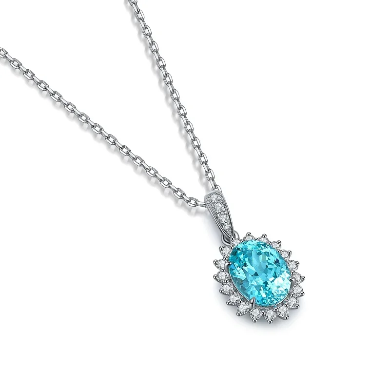 RUIF Hot Sale 2.54ct Lab Grown Paraiba Sapphire Necklace S925 Silver Engagement Women