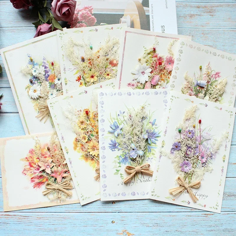 

3D Dried Flower Greeting Card Exquisite with Envelopes Thank You Letter Birthday Gift Card Thanksgiving Card Valentines Gifts