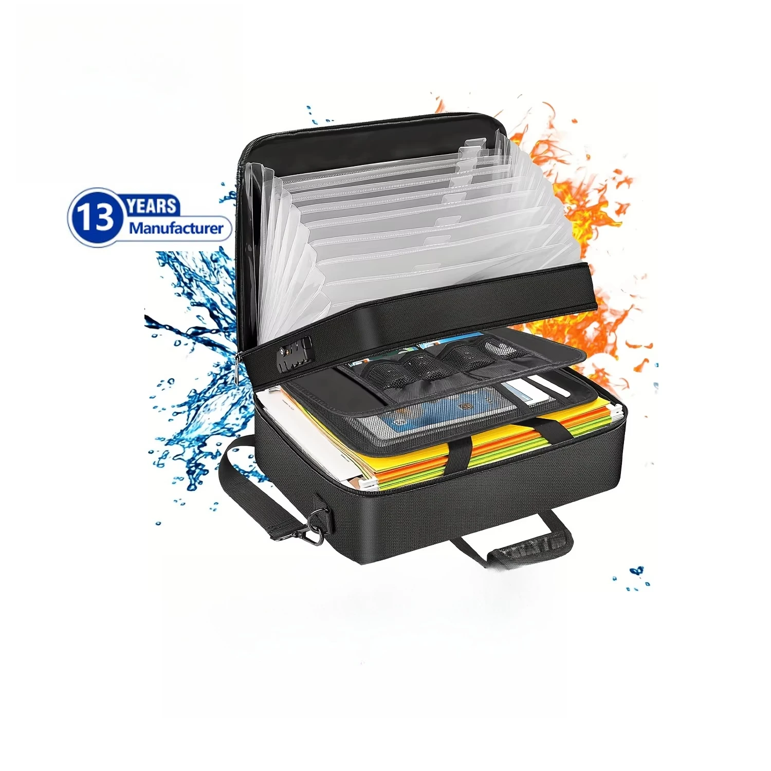 

Fireproof and Waterproof Document Organizer Multi-pocket Document Storage Bag with Mesh Pocket for Cash