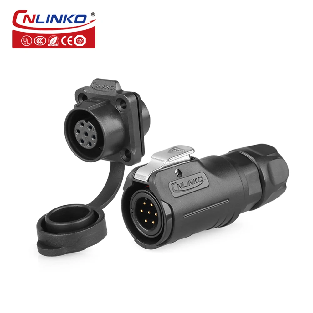 

CNLINKO Male Female Panel Mount Industrial Wire Connector 7 Pin Waterproof Plug Socket Pogo Pin Connector