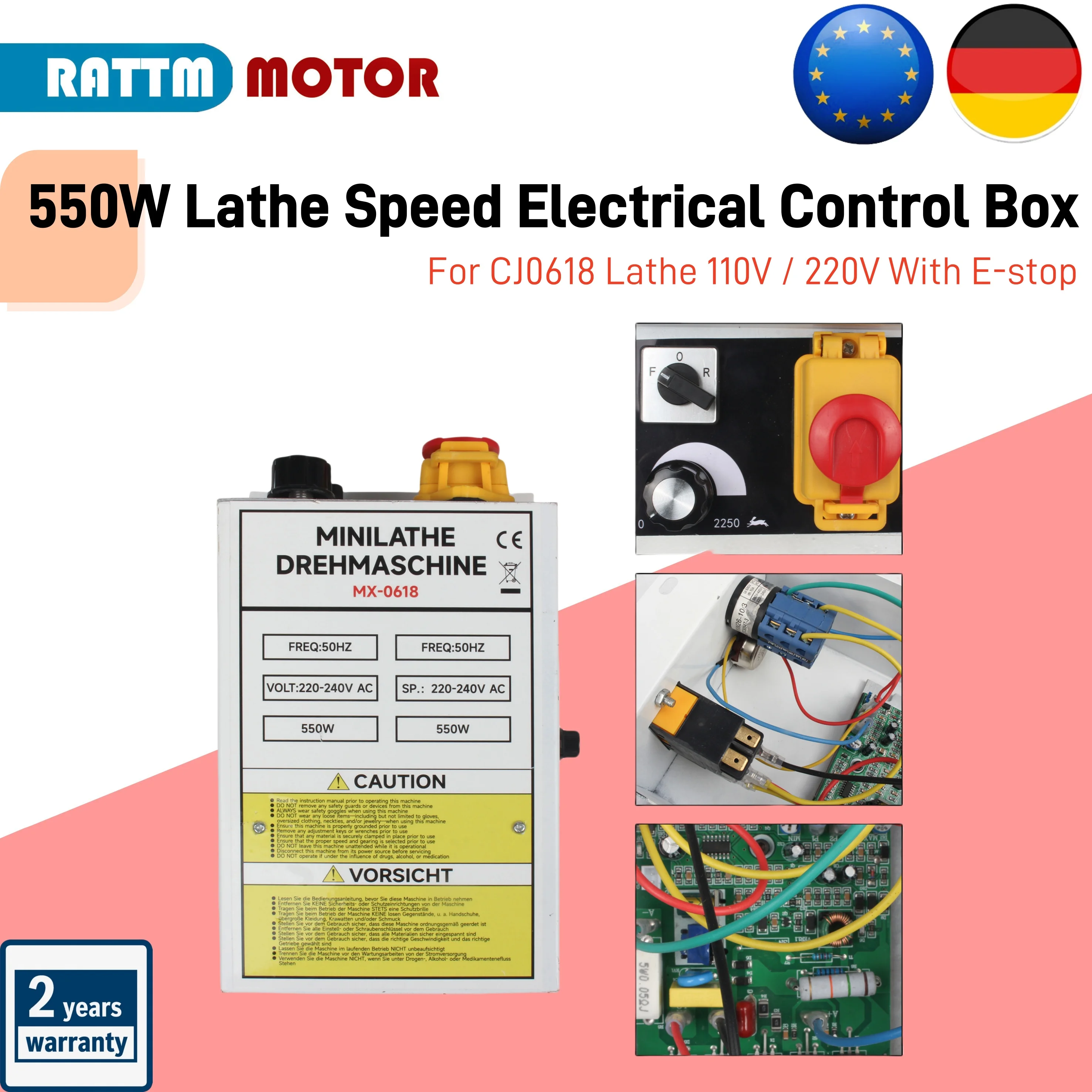 Kotak Kontrol Listrik Kecepatan Bubut 550W CJ0618 Kit Pengendali Bubut Papan Sirkuit Dudukan 110V 220V dengan E-stop