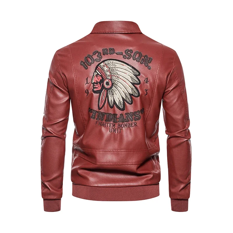 2024 New Embroidered Leather Jacket Men's Fashionable and Versatile Motorcycle Flying Suit