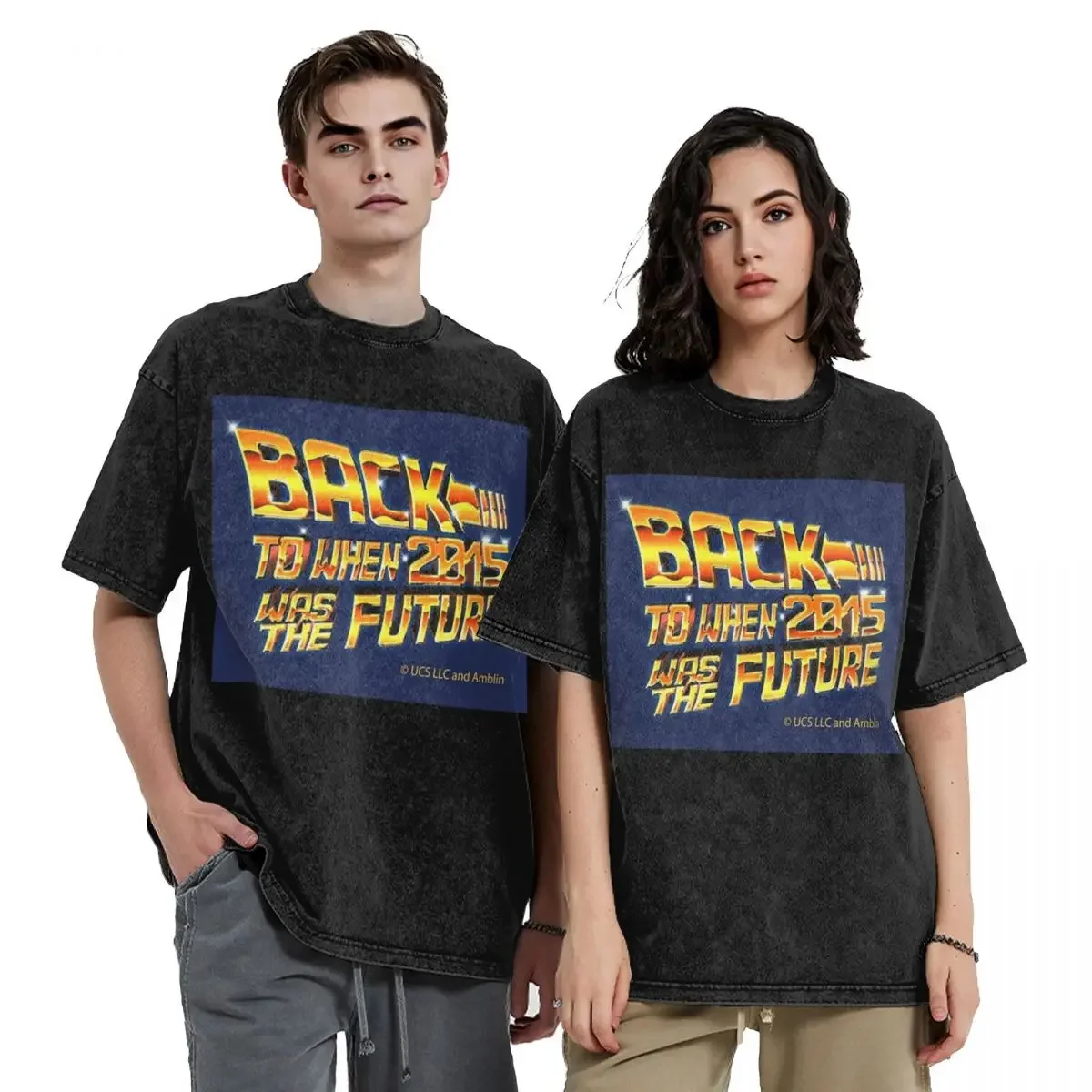 

Retro Back To The Future Hip Hop Short Sleeve T-Shirts Washed Tops Tees Streetwear T Shirt Harajuku for Men Women