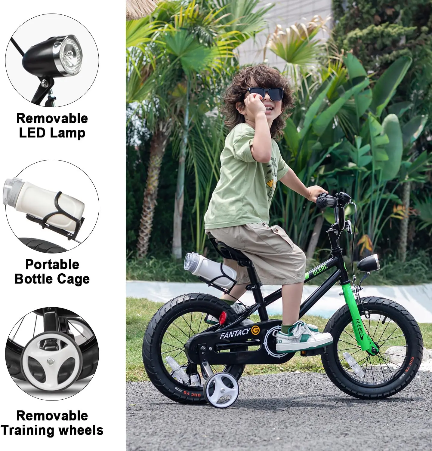 물병 거치대 및 헤드라이트 및 훈련 바퀴, 블랙 14 인치 어린이 자전거, 2-14 세 남아 여아