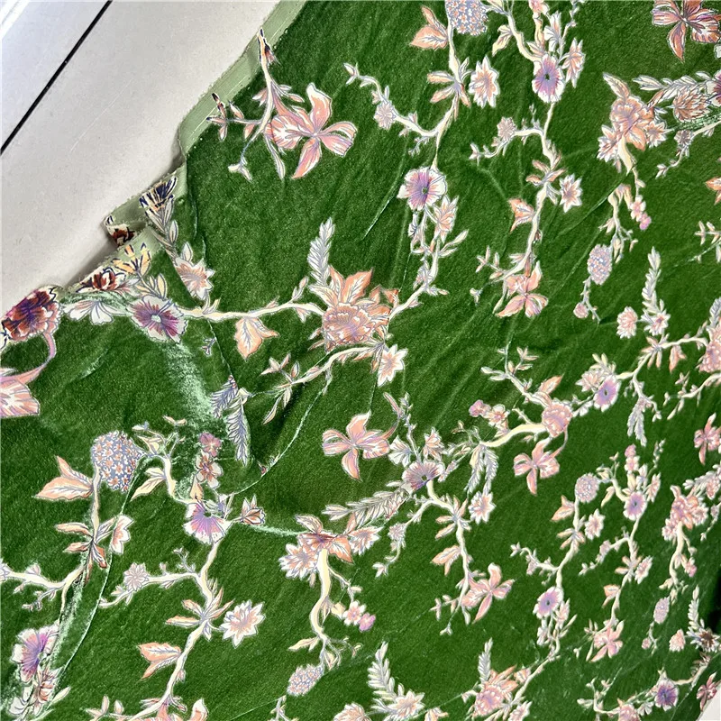 Luxury Vine Jacquard Velvet Fabric Mulberry Silk Backing Sheer Non-Pilling Soft Breathable Material Cheongsam Dresses Blouses