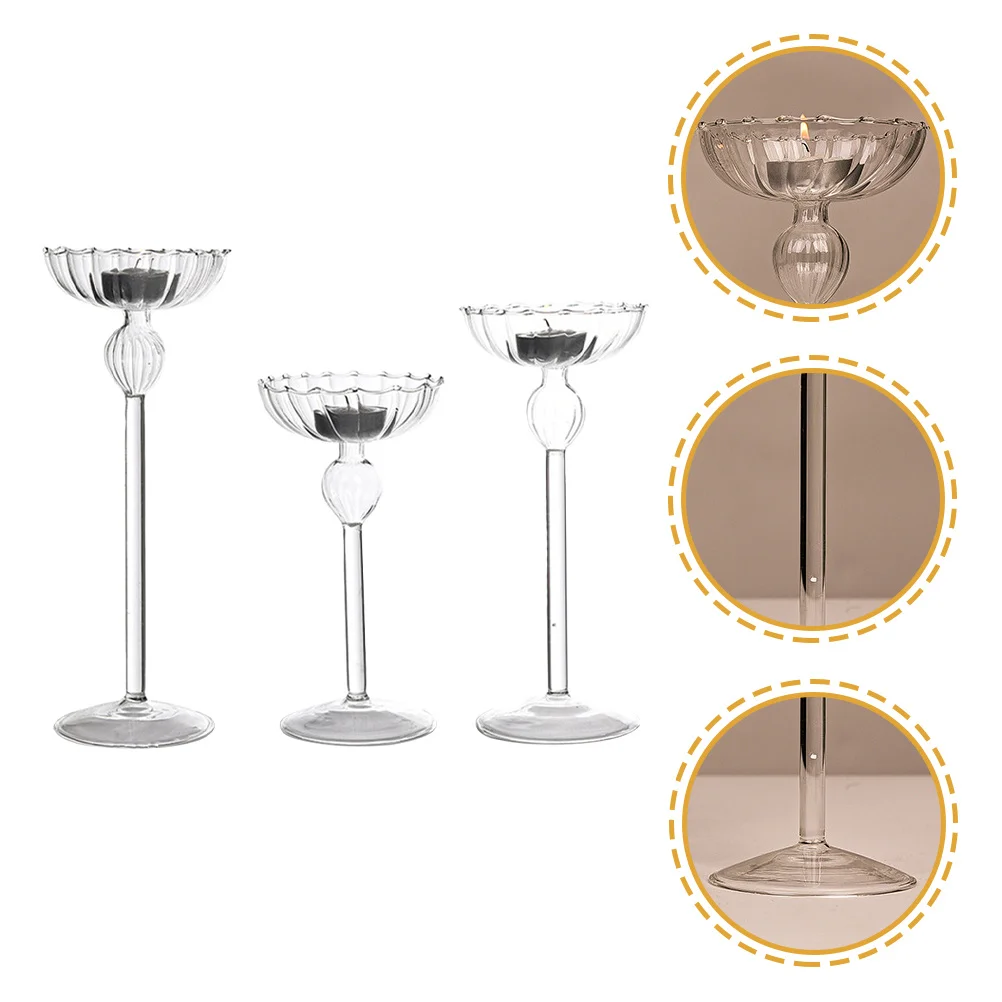 

3Pcs Elegant Glass Holder Pillar Stand Romantic Wedding Decoration Small Delicate Tea Light Holder