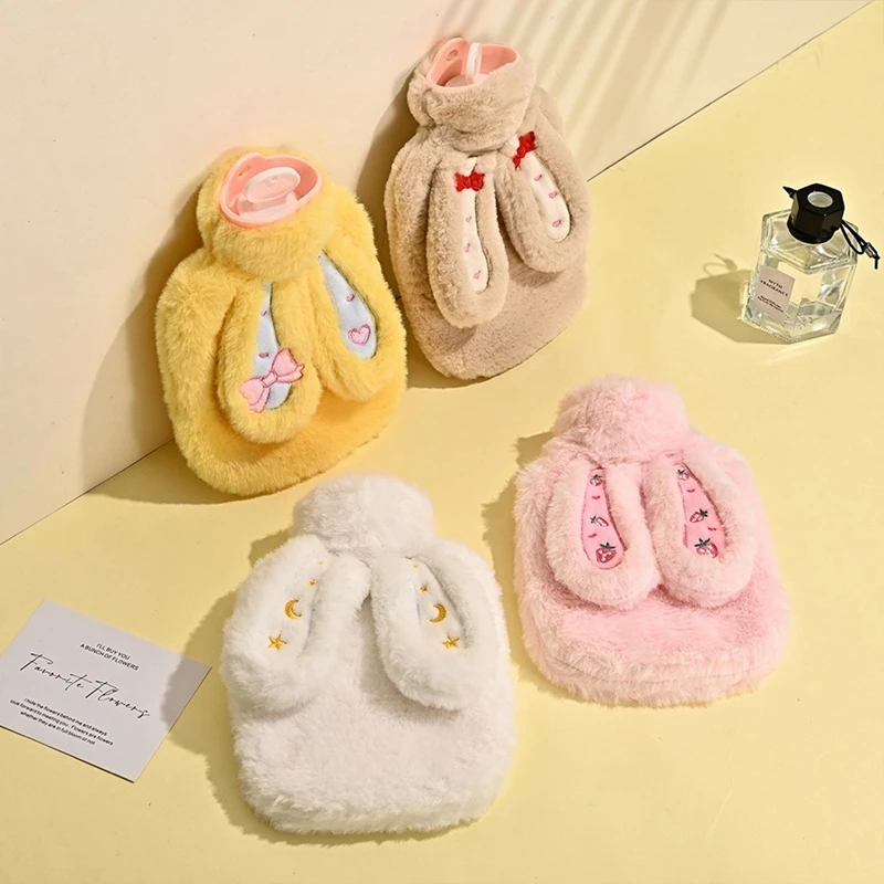 1000ML Cute Rabbit Hot Water Bag With Plush Cover Water Filling Hot-water Bag Hand Feet Warmer Winter Warm Water Bag