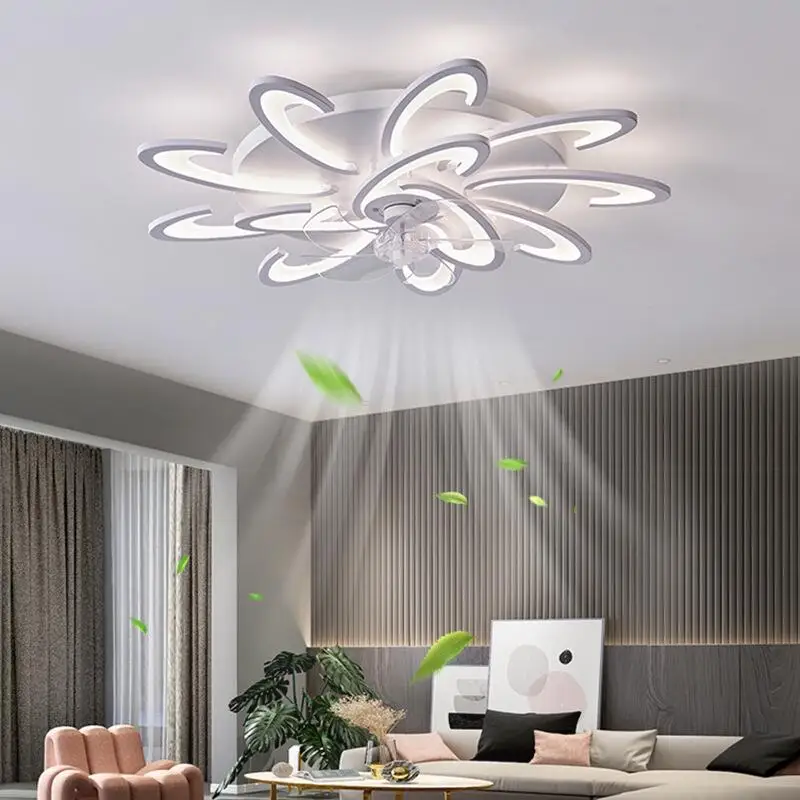 Nordic LED Fan Ceiling Lamp Modern Intelligent Remote Control Fans Light For Bedroom   Bar Decor Creative White Fans Light