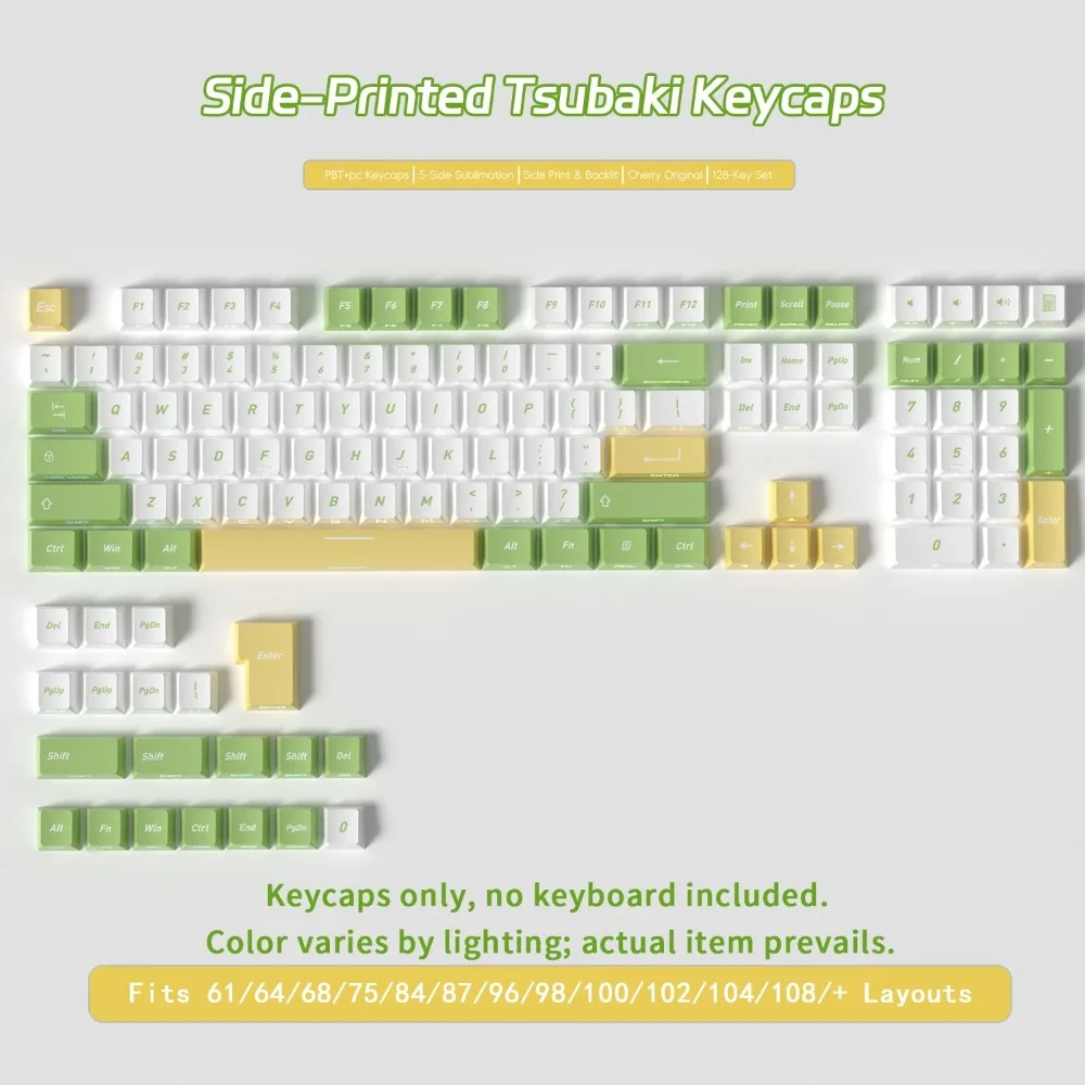 Tsubaki Side Backlight Keycaps 128 Keys PBT Material Cherry Profile Keycaps For MX Switch Mechanical Keyboard ISO ANSI Layout