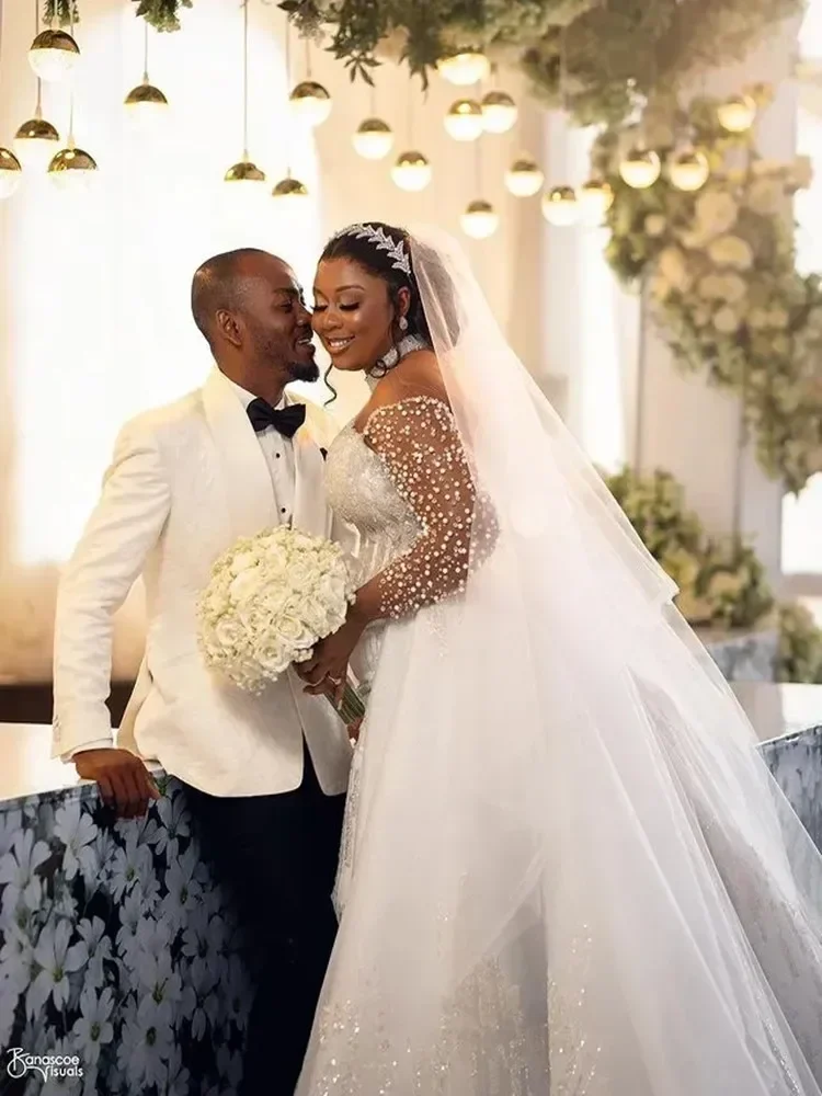 تخصيص أفضل تصميم الرقبة العالية تسلق الخرز الكامل حورية البحر فساتين الزفاف مع تنورة طويلة الأكمام فساتين الزفاف Vestido #4