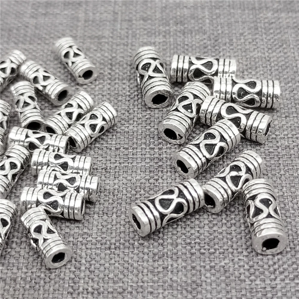 5pcs of 925 Sterling Silver Patterned Small Tube Beads for Bracelet Necklace